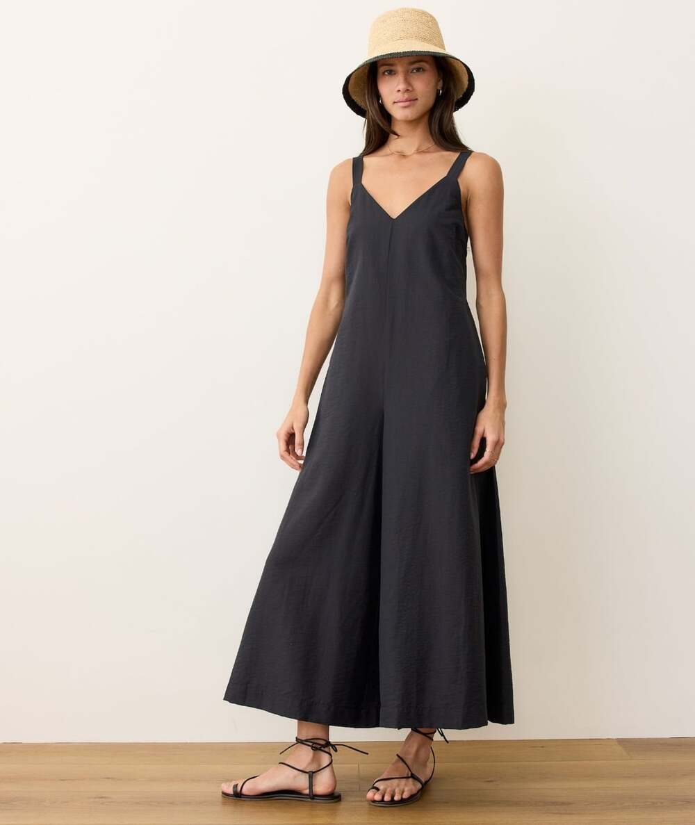 NWT Faherty Women's Size XS Black Cari V-Neck Wide Leg Silk Blend Jumpsuit
